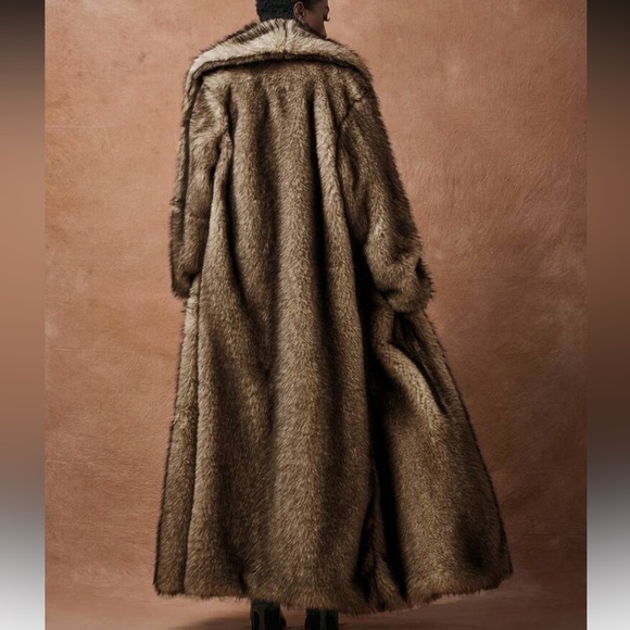 Vintage Style Luxury Faux Fur longline Coat Chocolate Brown tan - Picture 6 of 11